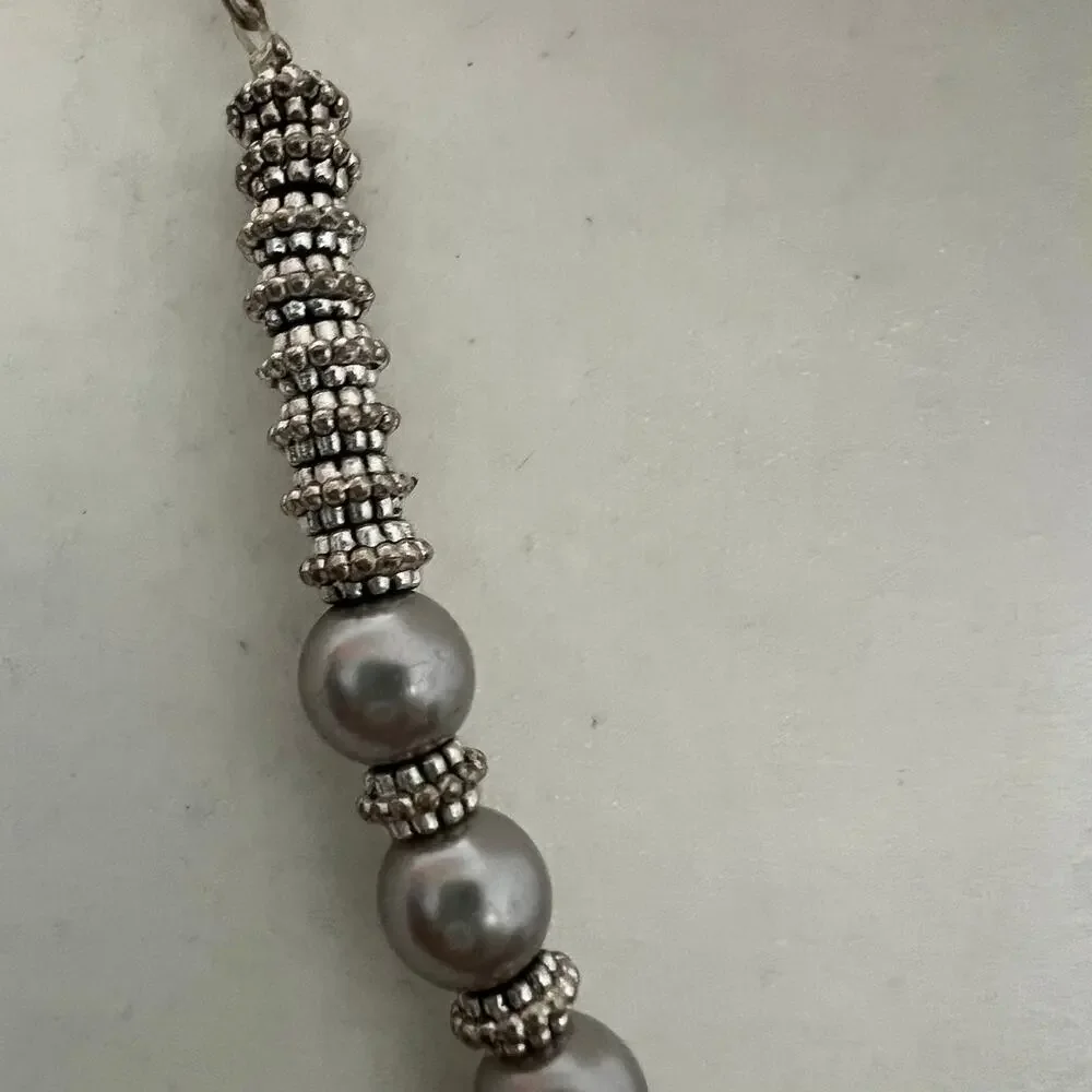 Silver tone pearl charm adjustable fancy elegant chic necklace